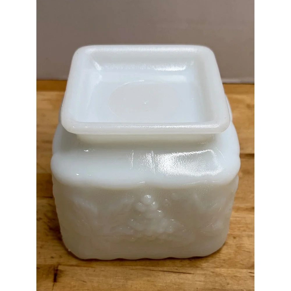 Vintage Colony Milk Glass Harvest Grape Square Planter Vase Scalloped Edge